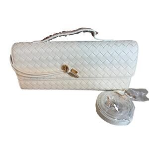 Few Moda East West Woven Clutch Bag Crossbody Strap Cream